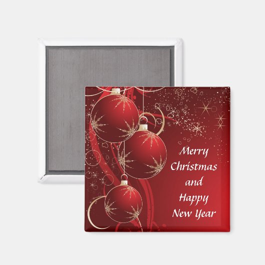 赤エレガントのクリスマス マグネット (正面/裏面)