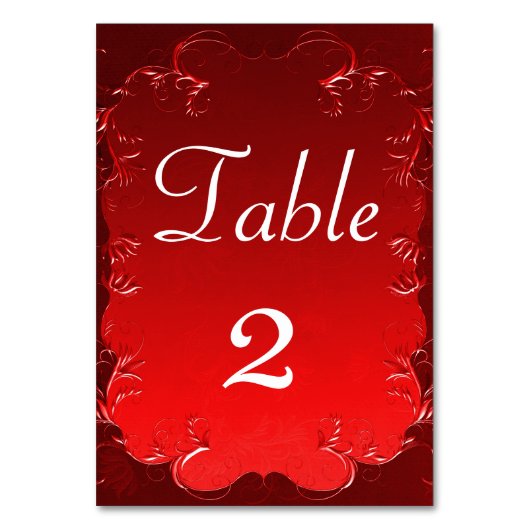 赤エレガントの結婚受付テーブル テーブルナンバー (正面)