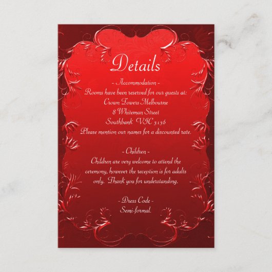 赤エレガントの結婚詳細 エンクロージャーカード (正面)
