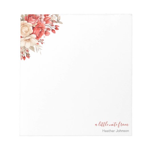 赤エレガントアイボリーバラカスタム ノートパッド (正面)