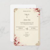 赤エレガントアクセントのベージュ結婚式招待状 招待状 (正面/裏面)