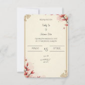 赤エレガントアクセントのベージュ結婚式招待状 招待状 (正面)