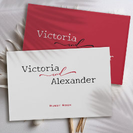 赤エレガントアクセントのミニマ結婚リスト ゲストブック