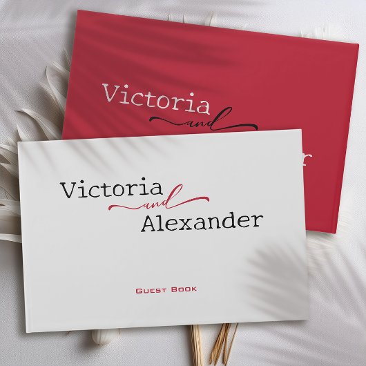 赤エレガントアクセントのミニマ結婚リスト ゲストブック