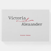 赤エレガントアクセントのミニマ結婚リスト ゲストブック (正面)