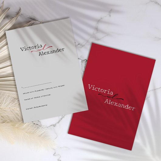 赤エレガントアクセントのミニマ結婚リスト 出欠カード