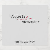 赤エレガントアクセントのワインラベル付きミニマリスト スパークリングワインラベル (シングルラベル)