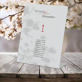 赤エレガントアクセント付きテーブル番号のミニマリスト 台座サイン