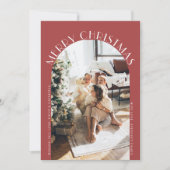 赤エレガントアーチ曲線メリークリスマスフォト シーズンカード (正面)