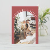 赤エレガントアーチ曲線メリークリスマスフォト シーズンカード (スタンド正面)