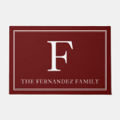 赤エレガントイニシャルファミリ名 ドアマット (正面)