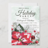 赤エレガントウィンターポインセチアフローラホリデーパーティー 招待状 (正面)