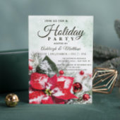 赤エレガントウィンターポインセチアフローラホリデーパーティー 招待状