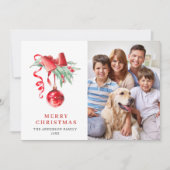 赤エレガントオーナメントクリスマスグリーティング3 PHOTO シーズンカード (正面)