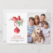 赤エレガントオーナメントクリスマスグリーティング4 PHOTO シーズンカード (正面)