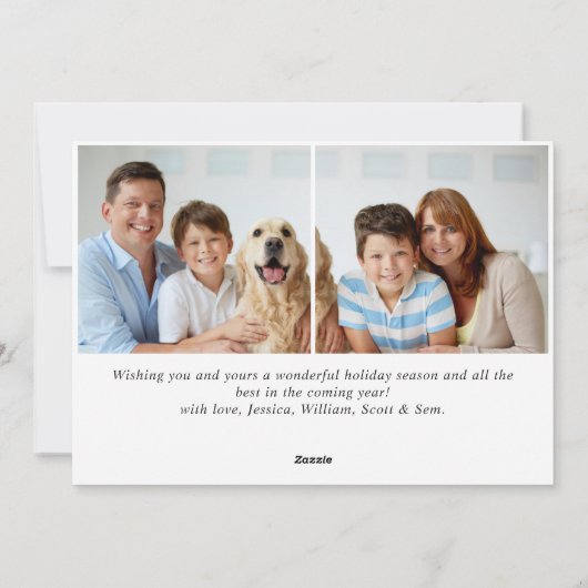 赤エレガントオーナメントクリスマス挨拶3枚写真 シーズンカード (裏面)