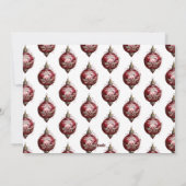 赤エレガントオーナメントフォトクリスマス シーズンカード (裏面)