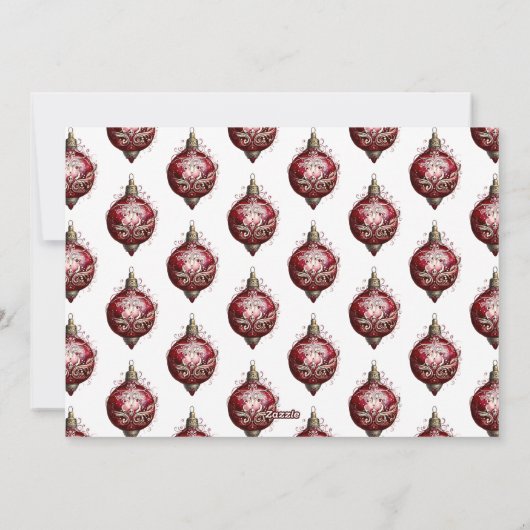 赤エレガントオーナメントフォトクリスマス シーズンカード (裏面)