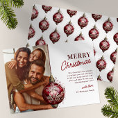 赤エレガントオーナメントフォトクリスマス シーズンカード