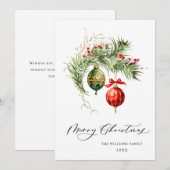 赤エレガントオーナメントメリークリスマスグリーティング シーズンカード (正面/裏面)