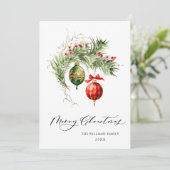 赤エレガントオーナメントメリークリスマスグリーティング シーズンカード (スタンド正面)