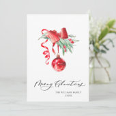 赤エレガントオーナメントメリークリスマスグリーティング シーズンカード (スタンド正面)