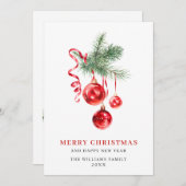 赤エレガントオーナメントメリークリスマスグリーティング シーズンカード (正面/裏面)