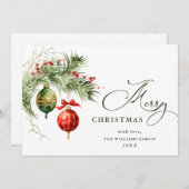 赤エレガントオーナメントメリークリスマスグリーティング シーズンカード (正面/裏面)