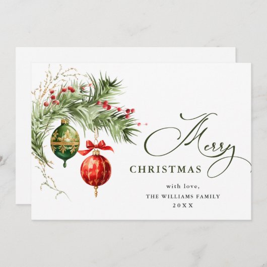 赤エレガントオーナメントメリークリスマスグリーティング シーズンカード (正面/裏面)