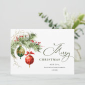 赤エレガントオーナメントメリークリスマスグリーティング シーズンカード (スタンド正面)