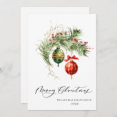 赤エレガントオーナメントメリークリスマス企業の シーズンカード (正面/裏面)