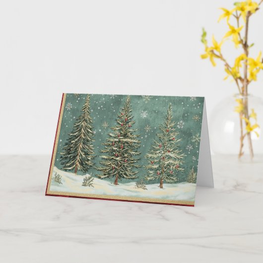 赤エレガントオーナメント付き金箔 カード (黄色い花)