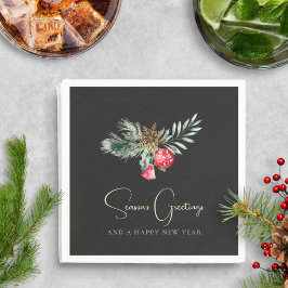 赤エレガントオーナメント金ゴールドモダンクリスマスパーティー スタンダードカクテルナプキン