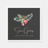 赤エレガントオーナメント金ゴールドモダンクリスマスパーティー スタンダードカクテルナプキン (正面)