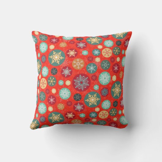 赤エレガントクリスマススノーフレークレトロパターン クッション (裏面)