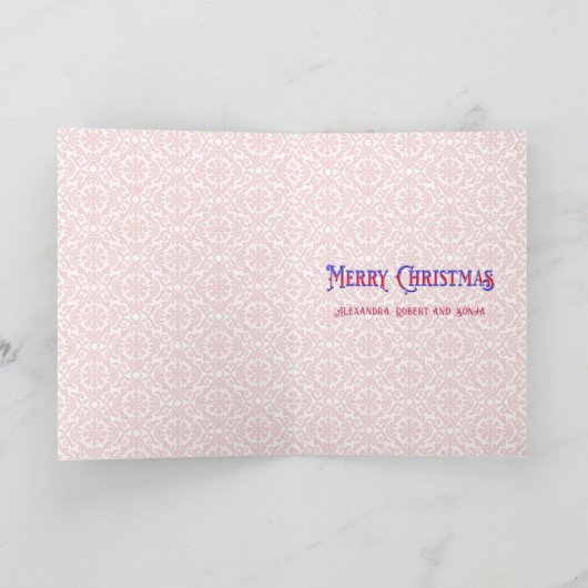 赤エレガントクリスマスツリーパーソナライズされた雪片 シーズンカード (内部)