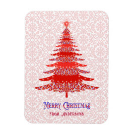 赤エレガントクリスマスツリーパーソナライズされた雪片 マグネット