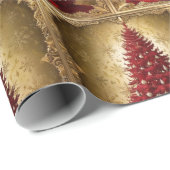 赤エレガントクリスマスツリー金ゴールドメリークリスマスパターン ラッピングペーパー (ロールコーナー)