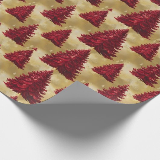 赤エレガントクリスマスツリー金ゴールドメリークリスマスパター ラッピングペーパー (角)