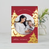 赤エレガントクリスマスツリー2フォトホリデー 箔シーズンカード (立ち正面)