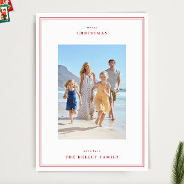 赤エレガントクリスマスベリシンプルーのフレーム3 Photo シーズンカード