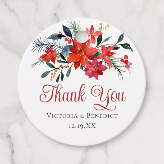 赤エレガントクリスマスポインセチア結婚フローラ フェイバータグ (正面)