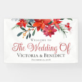赤エレガントクリスマスポインセチア結婚フローラ 横断幕 (横)