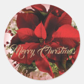 赤エレガントクリスマスポインセチア ラウンドシール (正面)