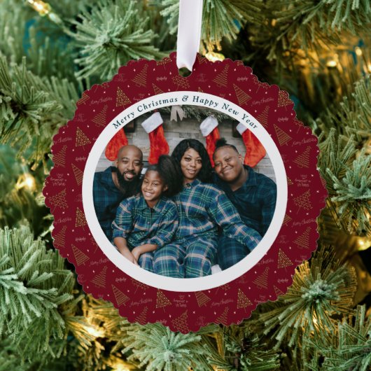 赤エレガントクリスマス&ハッピーニューイヤー2枚 オーナメントカード (インサイチュ (木))