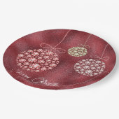 赤エレガントグリッターオーナメントメリークリスマス ペーパープレート (アングル)