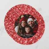赤エレガントグリッタークリスマスツリーファミリーフォト (正面/裏面)