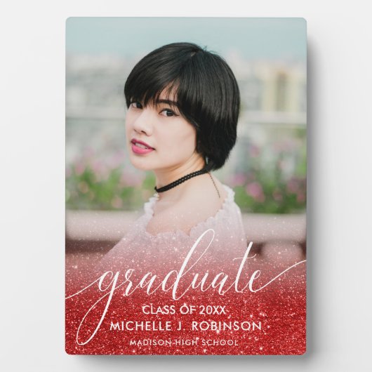 赤エレガントグリッターグラデーション写真ガーリー卒業 フォトプラーク (正面)