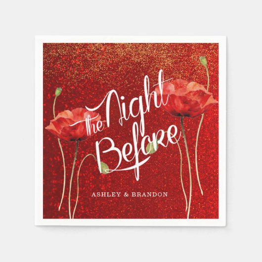 赤エレガントグリッターザナイトオブナプキンス スタンダードカクテルナプキン (正面)