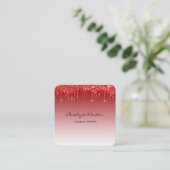 赤エレガントグリッタードリップメイクアップアーティスト スクエア名刺 (スタンド正面)